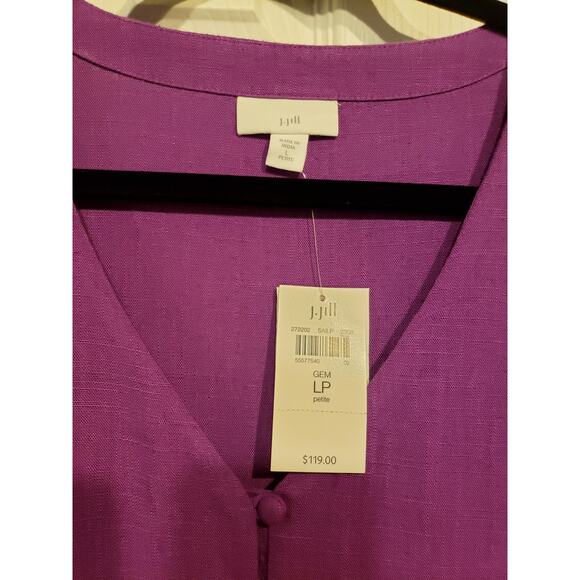 J. Jill Purple Midi Dress LP Large Short Button Front Sleeves NWT - Picture 14 of 14